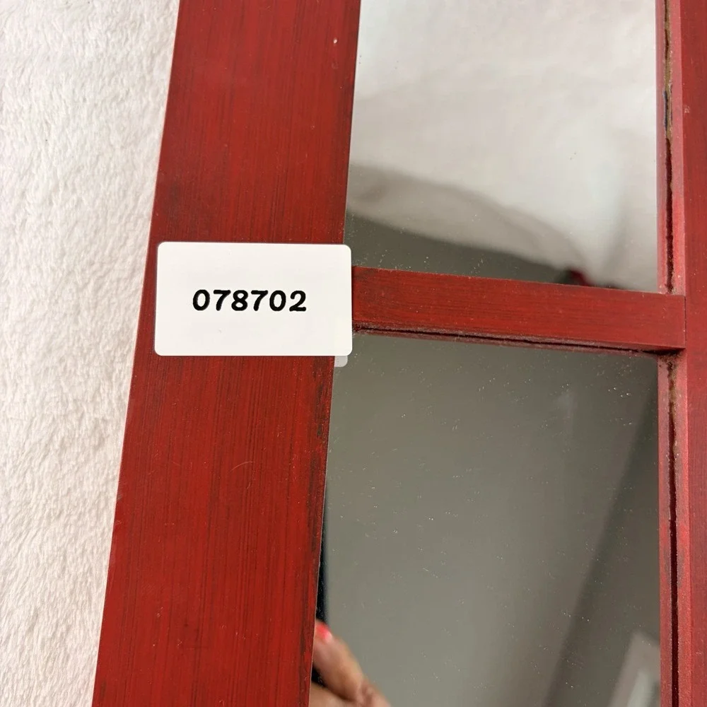 Rustic Red Window Pane Wall Mirror 4-Pane Farmhouse Decor Distressed Cottagecore
